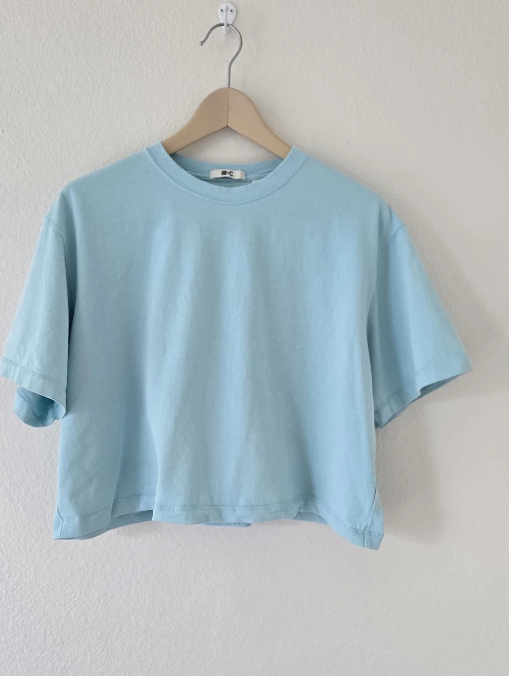 Uniqlo AIRism Cotton Cropped Boxy Oversized T-Shirt Womens Size Large Blue - Picture 2 of 12